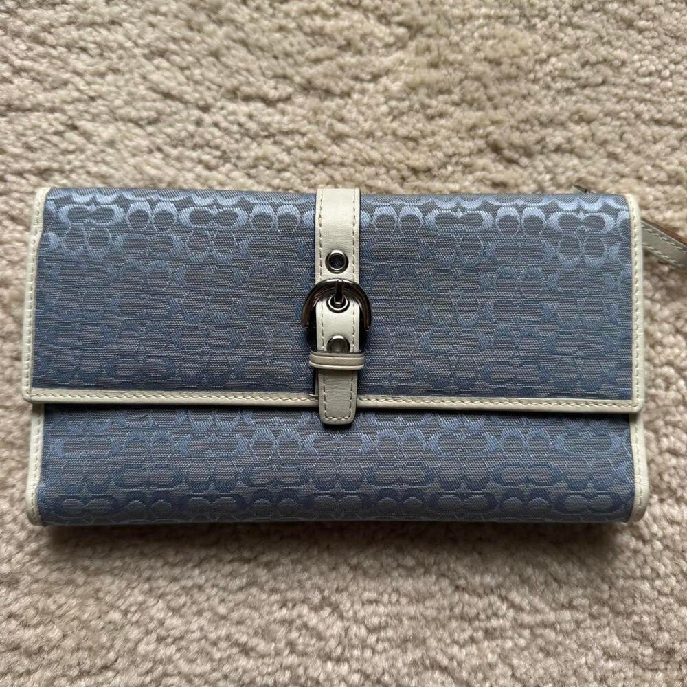 Coach Signature Blue Monogram Shoulder Bag + Matching Wallet - Picture 6 of 8